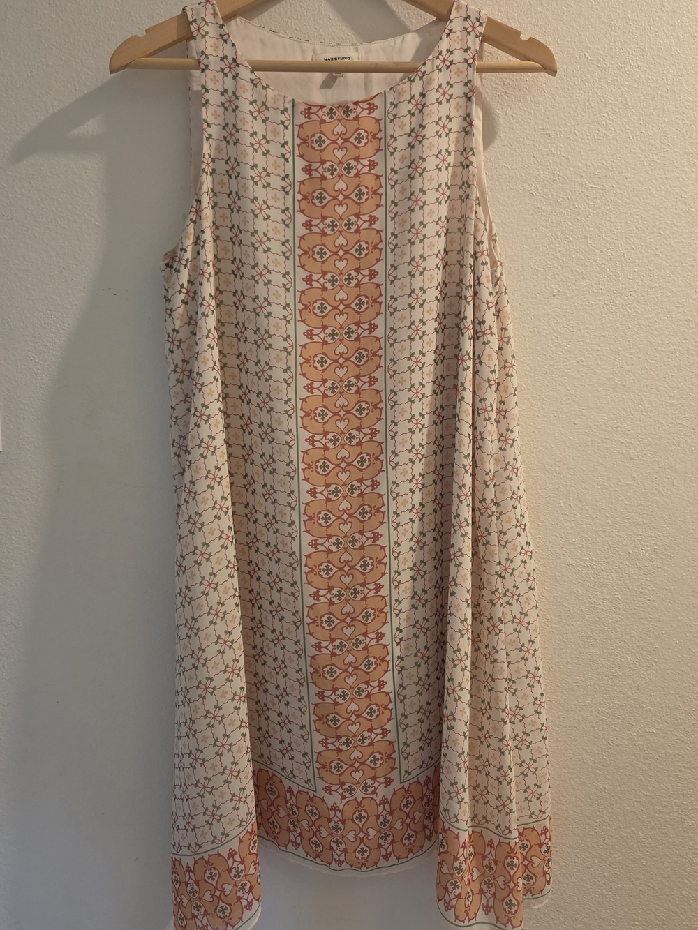 Fairy-tale Max Studio Cream And Peach Dress - Elaborate Border and Center Stripe